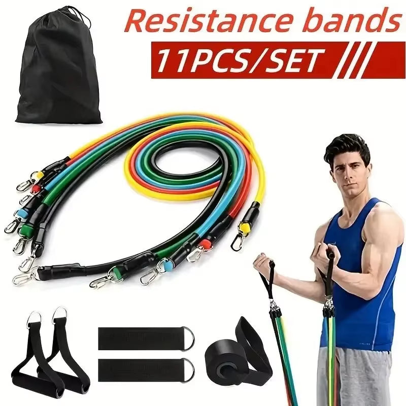 11 Piece Set of Fitness Tension Rope, Elastic Band, Elastic Rope, Household Tension Device, Chest Muscle Training Equipment