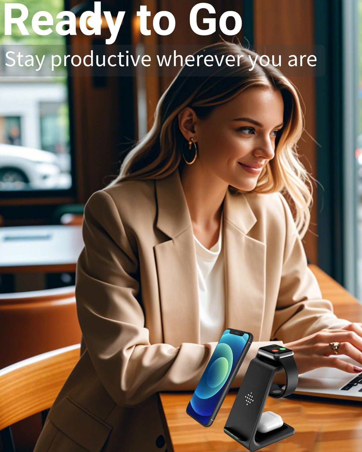 Wireless Charger Stand Dock 3 in 1 Fast Qi Wireless Charging Station Pad for Multiple Devices Apple Watch Ultra/9/8/7/6/Se/5/4/3/2,Airpods Pro,Iphone 16/15/15 Pro/14/13/12/11/X/8 Phone,Women Men Gift