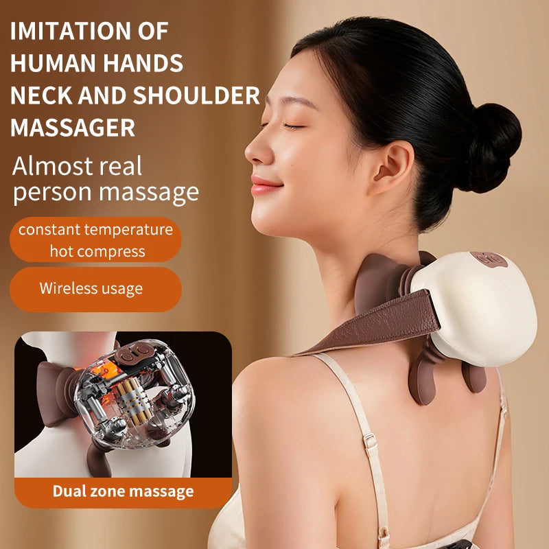 Massage Master Neck and Shoulder Electrlc Cervical Neck Massager with Heat 3-Speed for Back Pain Relief Scalene and Relax Muscle