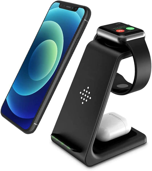 Wireless Charger Stand Dock 3 in 1 Fast Qi Wireless Charging Station Pad for Multiple Devices Apple Watch Ultra/9/8/7/6/Se/5/4/3/2,Airpods Pro,Iphone 16/15/15 Pro/14/13/12/11/X/8 Phone,Women Men Gift